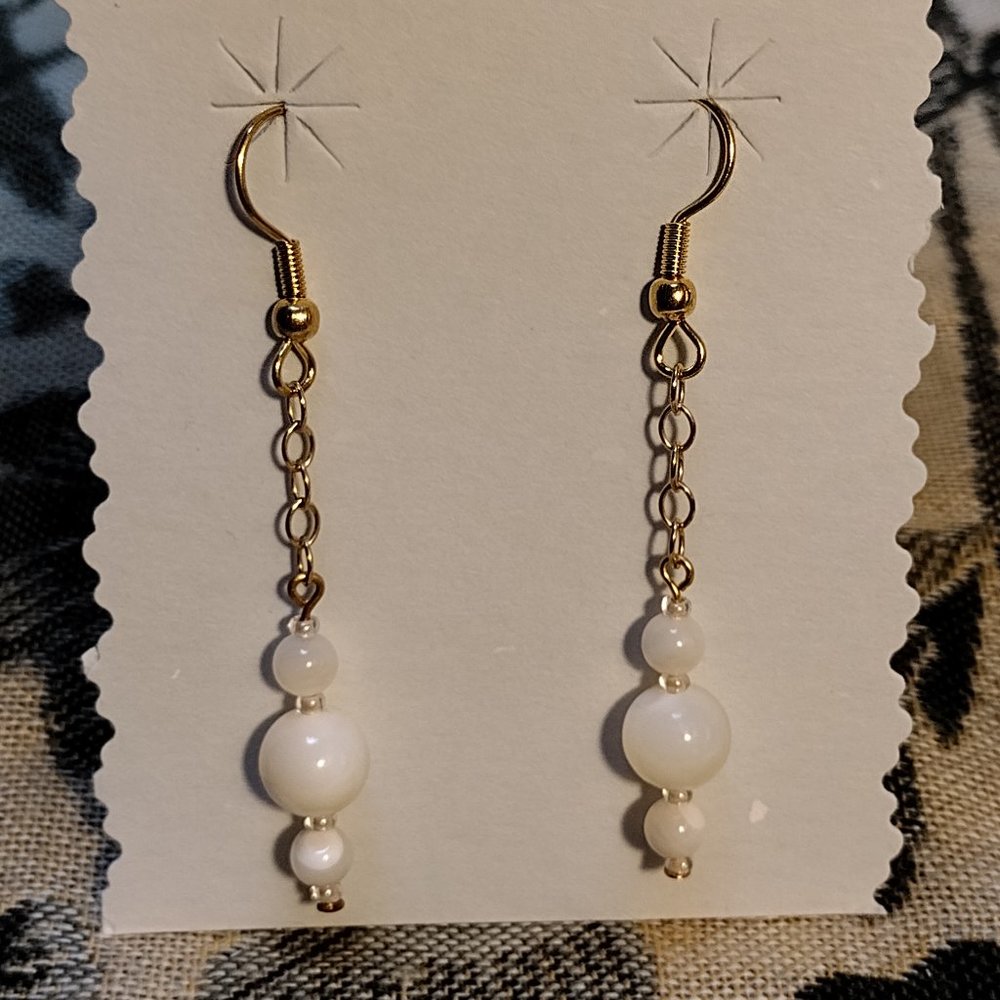 White Stone Dangle Wire Earrings - image 2